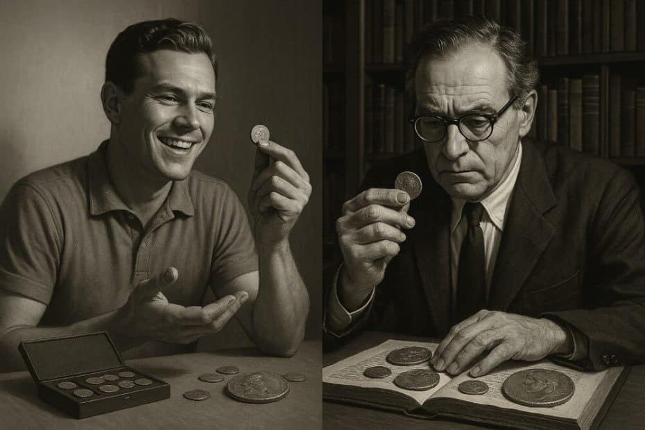 numismate et collectionneur en action