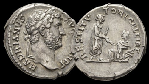 Hadrien – denier – RIC 1573 – “RESTITVTORI GALLIAE”.