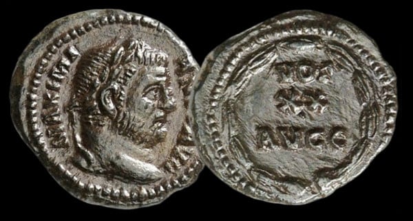 Demi-argenteus de Maximien pour les vicennalia des augustes