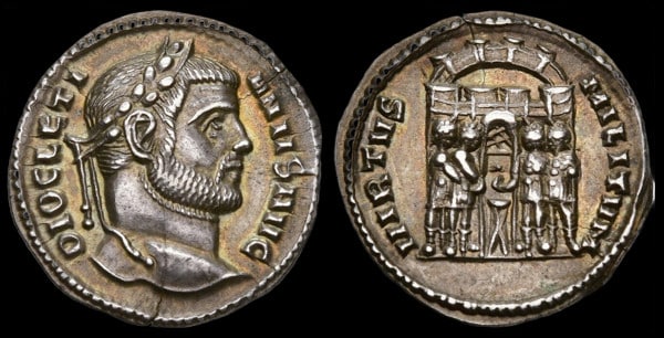 Argenteus de Dioclétien au revers VIRTVS MILITVM