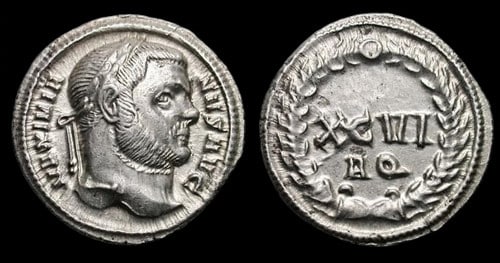 Argenteus de Maximien au revers XCVI / AC